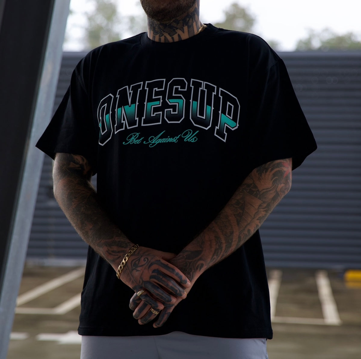 Onesup Oversized Tee (Black & Aqua)