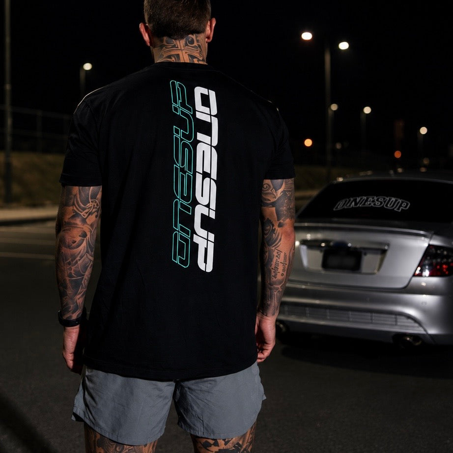 OnesUp Signature Tee (Black & Aqua)